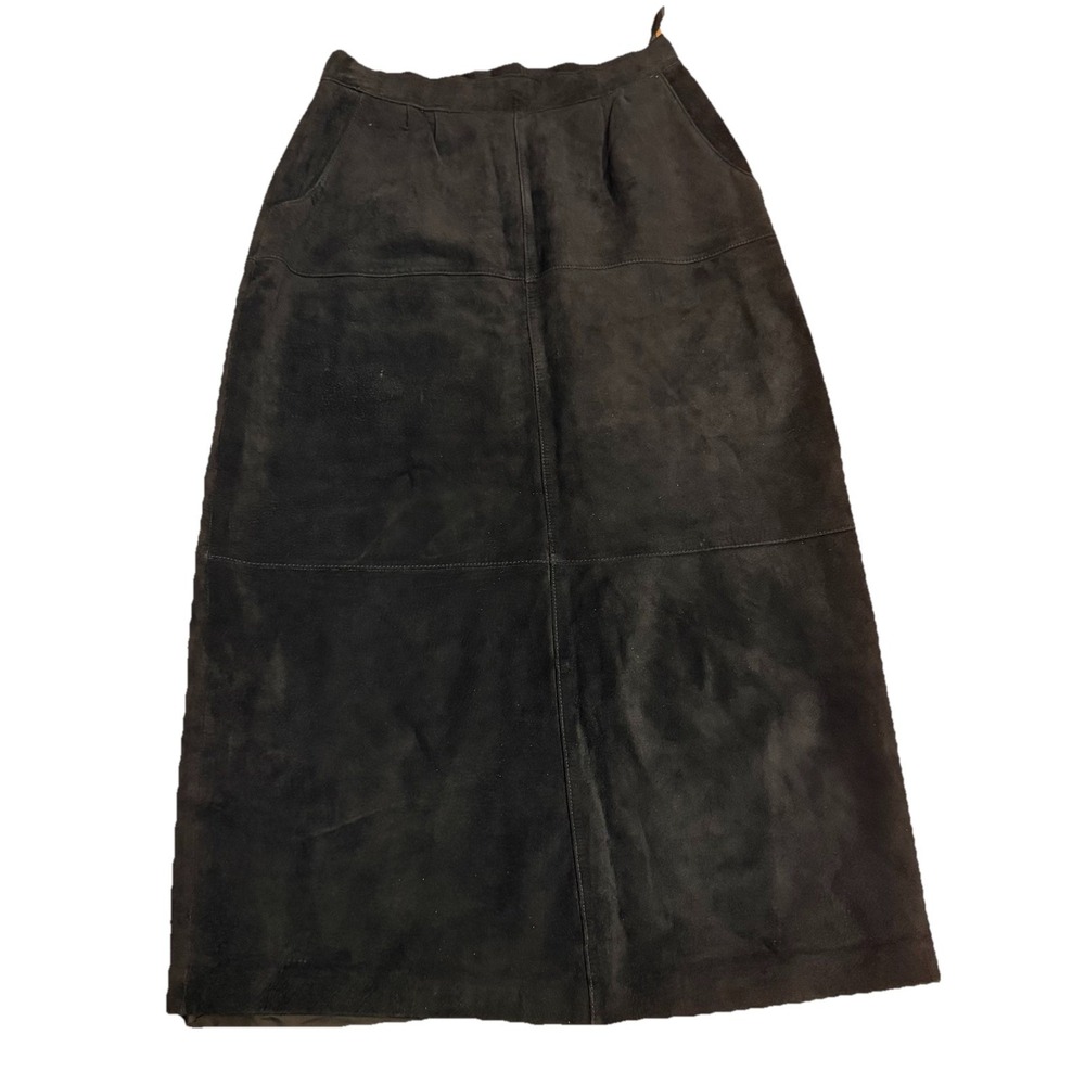 The Eagle's Eye Black Suede Midi‎ Skirt Women's Button Front Vintage Classic